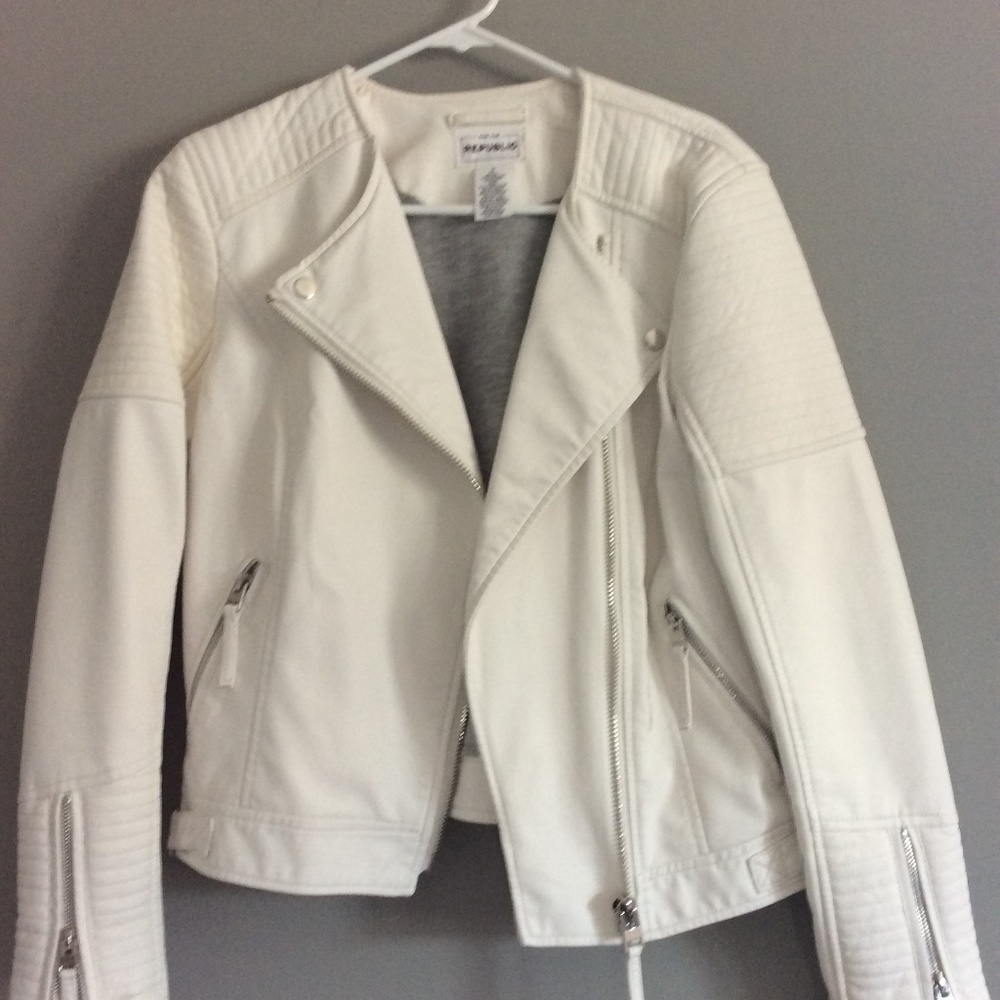 Womens ivory faux leather moto jacket